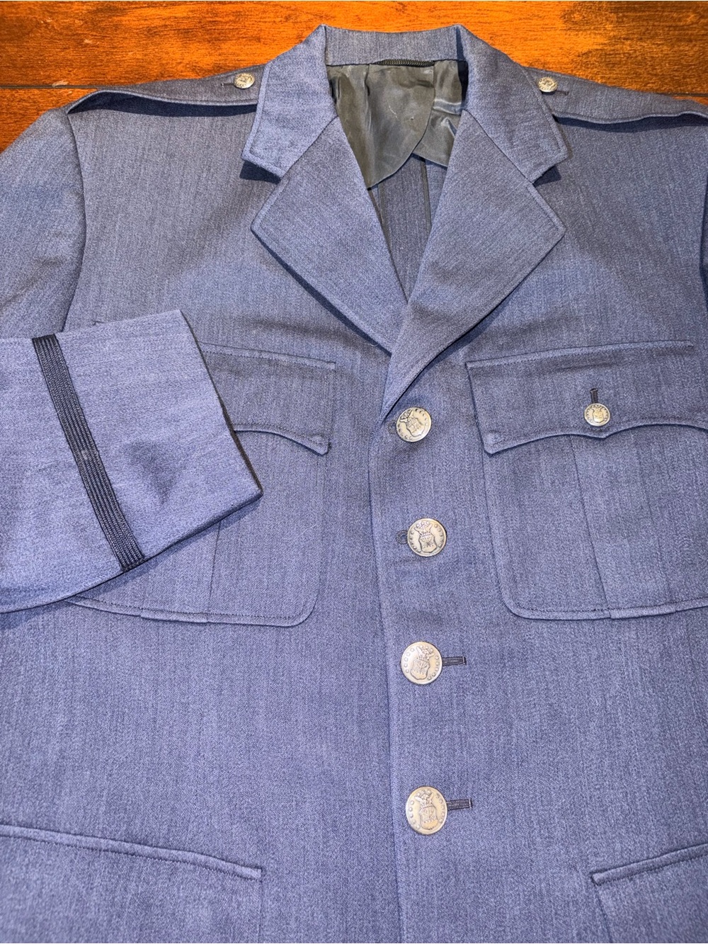 VTG Custom Tailored By Pat Long USAF Officer Service Dress Blue Wool Jacket 40R